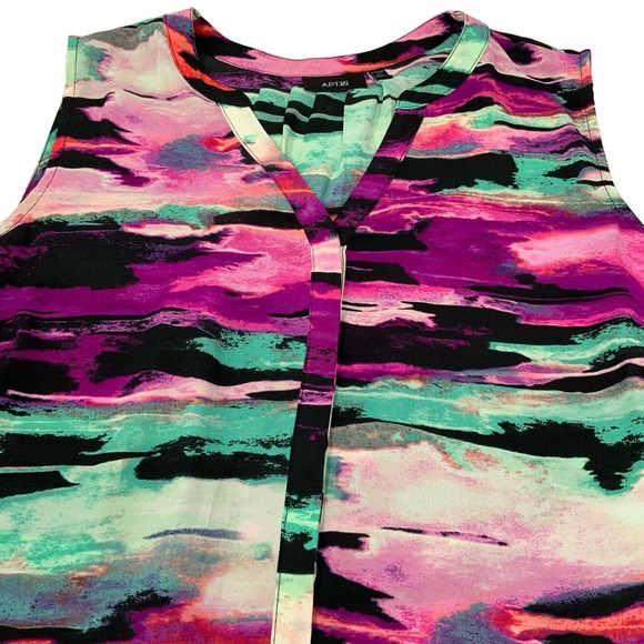 Apt 9 Women's Size 1X Blouse Sleeveless Lightweight V-Neck Color Splash Stripe - Picture 4 of 12